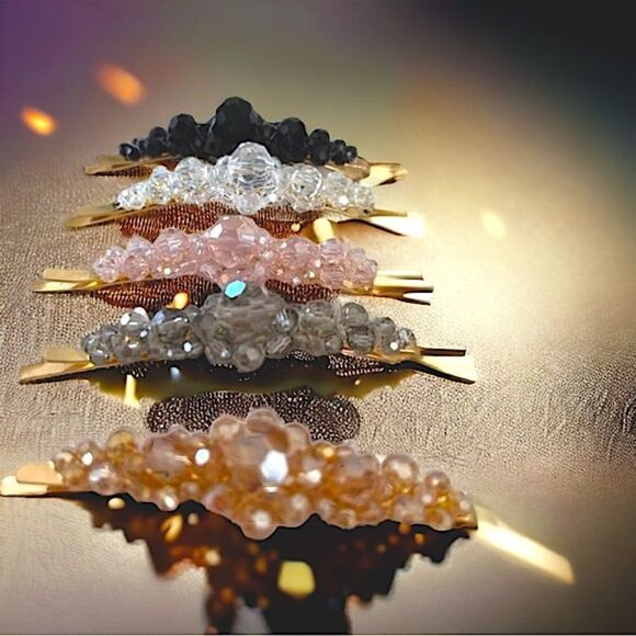 Crystal Studded l Barrette, Hair Clip l Gold Hardware l 5 Colors to Choose l New - Picture 10 of 13